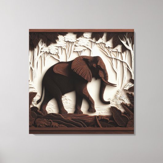 HolzElefantenkunst Leinwanddruck (Vorderseite)