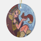 Holzelf mit Eichhörnchen Keramik Ornament (Links)