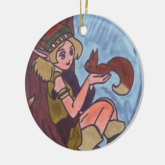 Holzelf mit Eichhörnchen Keramik Ornament (Links)