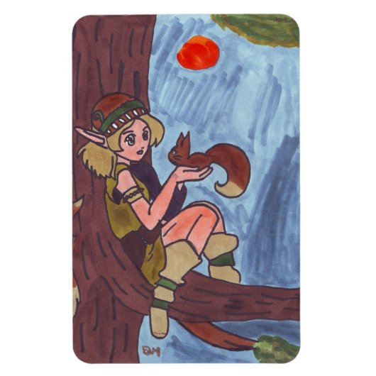 Holzelf mit Eichhörnchen Magnet (Vertikal)