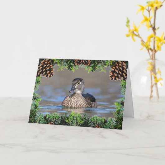 Holzente auf einer Weihnachtskarte Karte (Gelbe Blume)