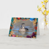 Holzente auf einer Weihnachtskarte Karte (Gelbe Blume)