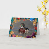 Holzente Drake auf einer Weihnachtskarte Karte (Gelbe Blume)