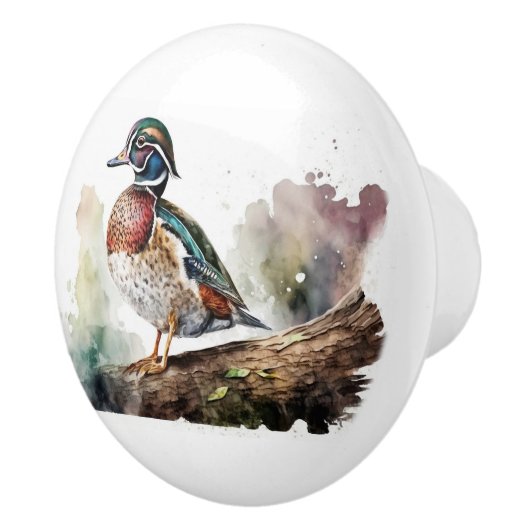 Holzente in Aquarellfarben auf einem Holzkohle Keramikknauf (Rechts)