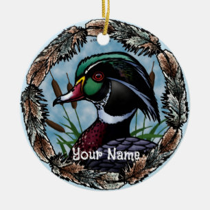 Holzente Kopf Namensschild Anhänger Keramik Ornament