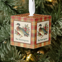 Holzente mit festlicher Weihnachtsgrün und Karo