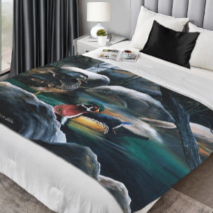 Holzenten Paar Teich Natur Wildtiere Bunt Fleecedecke