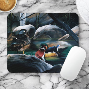 Holzenten Paar Teich Natur Wildtiere Bunt Mousepad