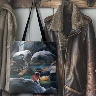 Holzenten Paar Teich Natur Wildtiere Bunt Tasche