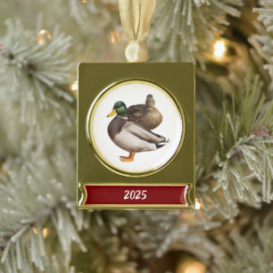 Holzenten-Weihnachtsschmuck mit Banner Banner-Ornament Gold
