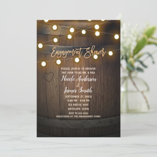 Holzerhardrel Herz Verlobung Dusche Einladung (Stehend Vorderseite)