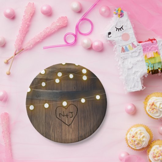 Hölzerhornholz Herzbeleuchtung Rustikale Hochzeit Pappteller (Party)