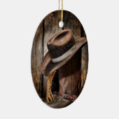 hölzerne Cowboystiefel der Westernlandbraunscheune Keramik Ornament (Rechts)