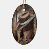 hölzerne Cowboystiefel der Westernlandbraunscheune Keramik Ornament (Links)