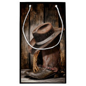hölzerne Cowboystiefel der Westernlandbraunscheune Kleine Geschenktüte (Rückseite)