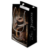 hölzerne Cowboystiefel der Westernlandbraunscheune Kleine Geschenktüte (Rückseite Schrägansicht)