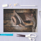 hölzerne Cowboystiefel der Westernlandbraunscheune Seidenpapier (Handwerk)