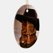 hölzerne Cowboystiefel der Westernlandhutscheune Keramik Ornament (Rechts)