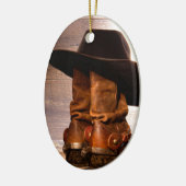 hölzerne Cowboystiefel der Westernlandhutscheune Keramik Ornament (Links)