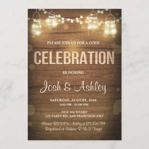 Hölzerne Einladungsfeier GRILLEN rustikale Lichter Einladung