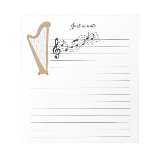 Hölzerne Harfe mit Notizblock für Musiknoten (Vorderseite)