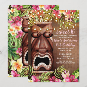 Hölzerne Hawaiianische Tiki Luau Sommer Sweet 16 P Einladung