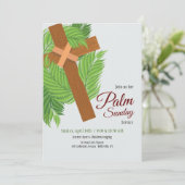 Hölzerne Kreuz-und Palmen-Einladung Einladung (Stehend Vorderseite)