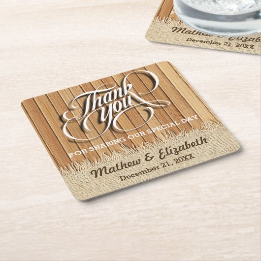 Hölzerne Leinwand dankt Ihnen Hochzeit Rechteckiger Pappuntersetzer (angewinkelt)