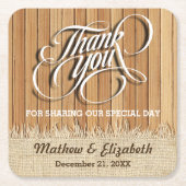 Hölzerne Leinwand dankt Ihnen Hochzeit Rechteckiger Pappuntersetzer (Vorderseite)