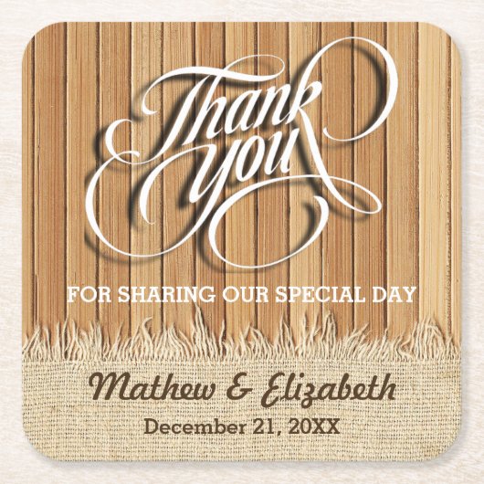 Hölzerne Leinwand dankt Ihnen Hochzeit Rechteckiger Pappuntersetzer (Vorderseite)