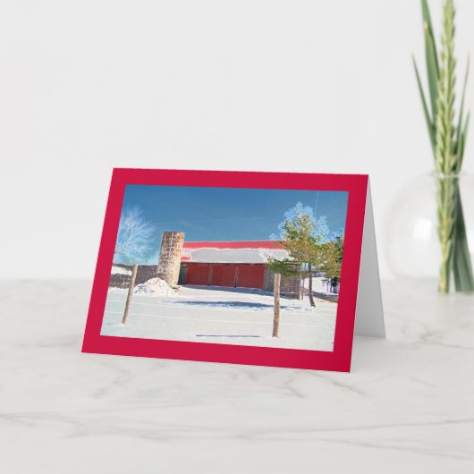 Hölzerne Scheune, rote Türen, Silo u. Zaun Karte (Vorderseite)