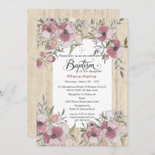 Hölzerne Taufe-Einladung Athene Einladung (Vorne/Hinten)