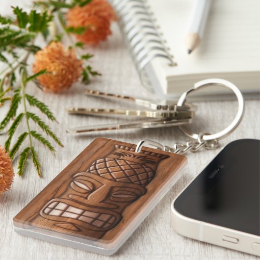 Hölzerne Tiki Maske Schlüsselanhänger (Vorderseite rechts)