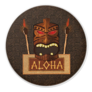Hölzerne Tiki-Maske Vintage Retro Aloha Hawaiianis Keramikknauf