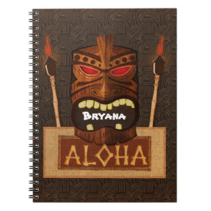 Hölzerne Tiki-Maske Vintage Retro ALOHA Hawaiianis Notizblock
