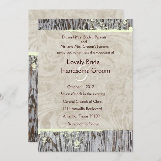 Hölzerne und Vintage Shabby Einladung (Vorne/Hinten)