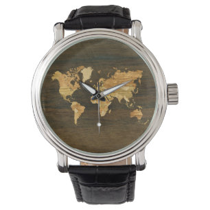 Hölzerne Weltkarte Armbanduhr