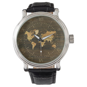 Hölzerne Weltkarte Armbanduhr