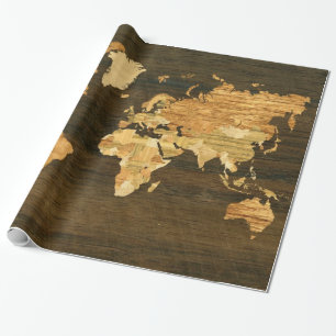 Hölzerne Weltkarte Geschenkpapier