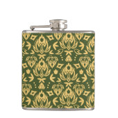 Hölzerner Blumendamastmusterhintergrund Flachmann (Vorderseite)