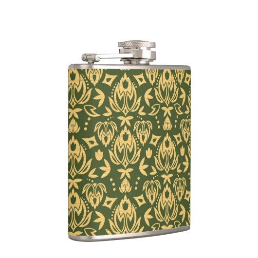 Hölzerner Blumendamastmusterhintergrund Flachmann (Rechts)