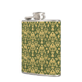 Hölzerner Blumendamastmusterhintergrund Flachmann (Links)