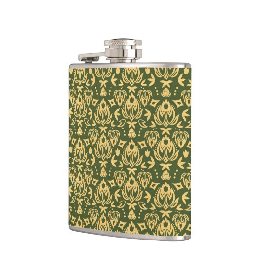 Hölzerner Blumendamastmusterhintergrund Flachmann (Links)