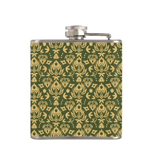 Hölzerner Blumendamastmusterhintergrund Flachmann (Rückseite)