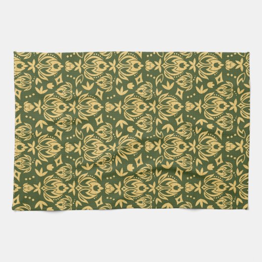 Hölzerner Blumendamastmusterhintergrund Geschirrtuch (Horizontal)