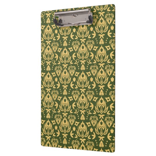 Hölzerner Blumendamastmusterhintergrund Klemmbrett (Links)