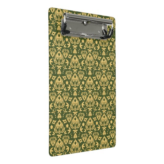 Hölzerner Blumendamastmusterhintergrund Mini Klemmbrett (Schrägansicht)