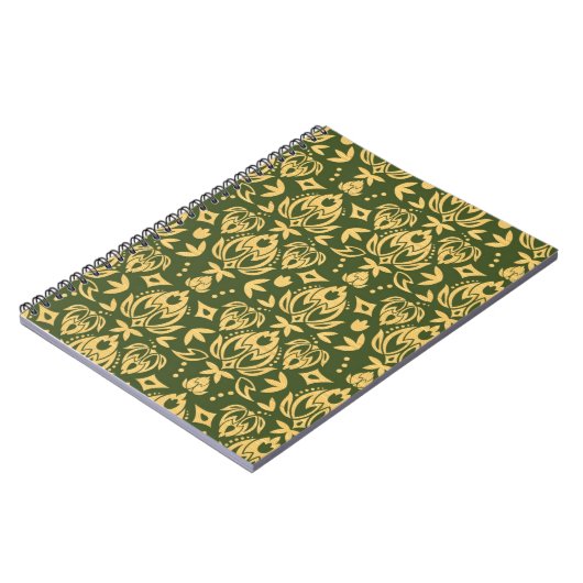 Hölzerner Blumendamastmusterhintergrund Notizblock (Linke Seite)