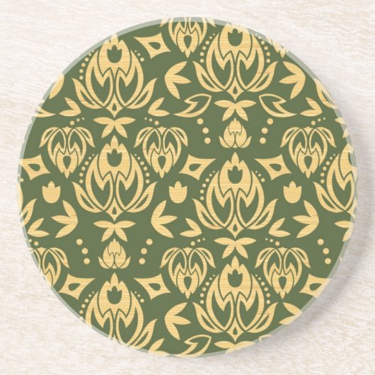 Hölzerner Blumendamastmusterhintergrund Sandstein Untersetzer (Vorne)