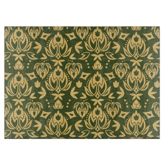 Hölzerner Blumendamastmusterhintergrund Schneidebrett (Vorderseite)